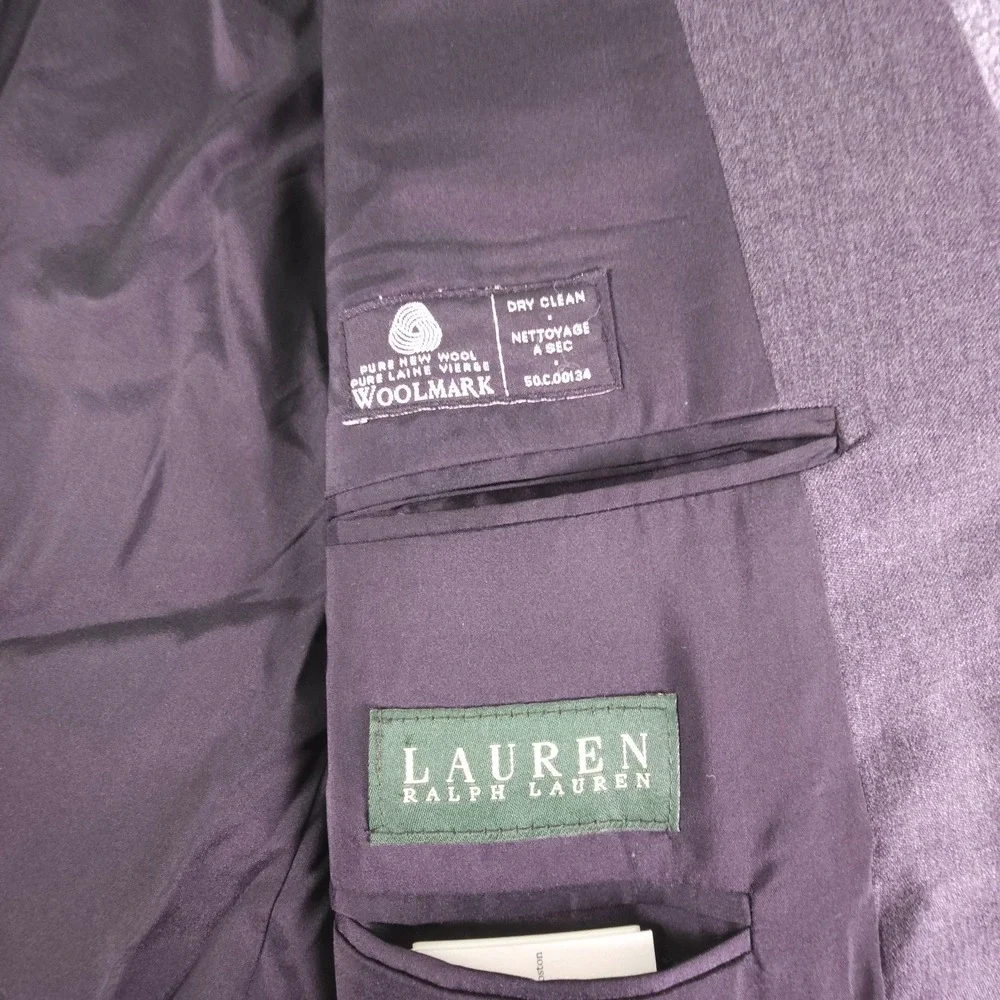 Ralph Lauren 44L 36x32 2pc Pant Suit Charcoal Pleated Cuffed Wool